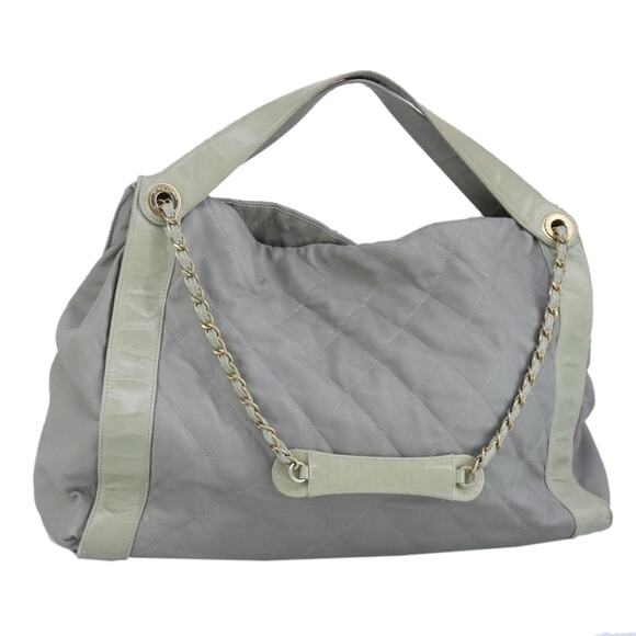 CHANEL Chain Shoulder Bag Leather Gray Gold CC - Picture 1 of 16